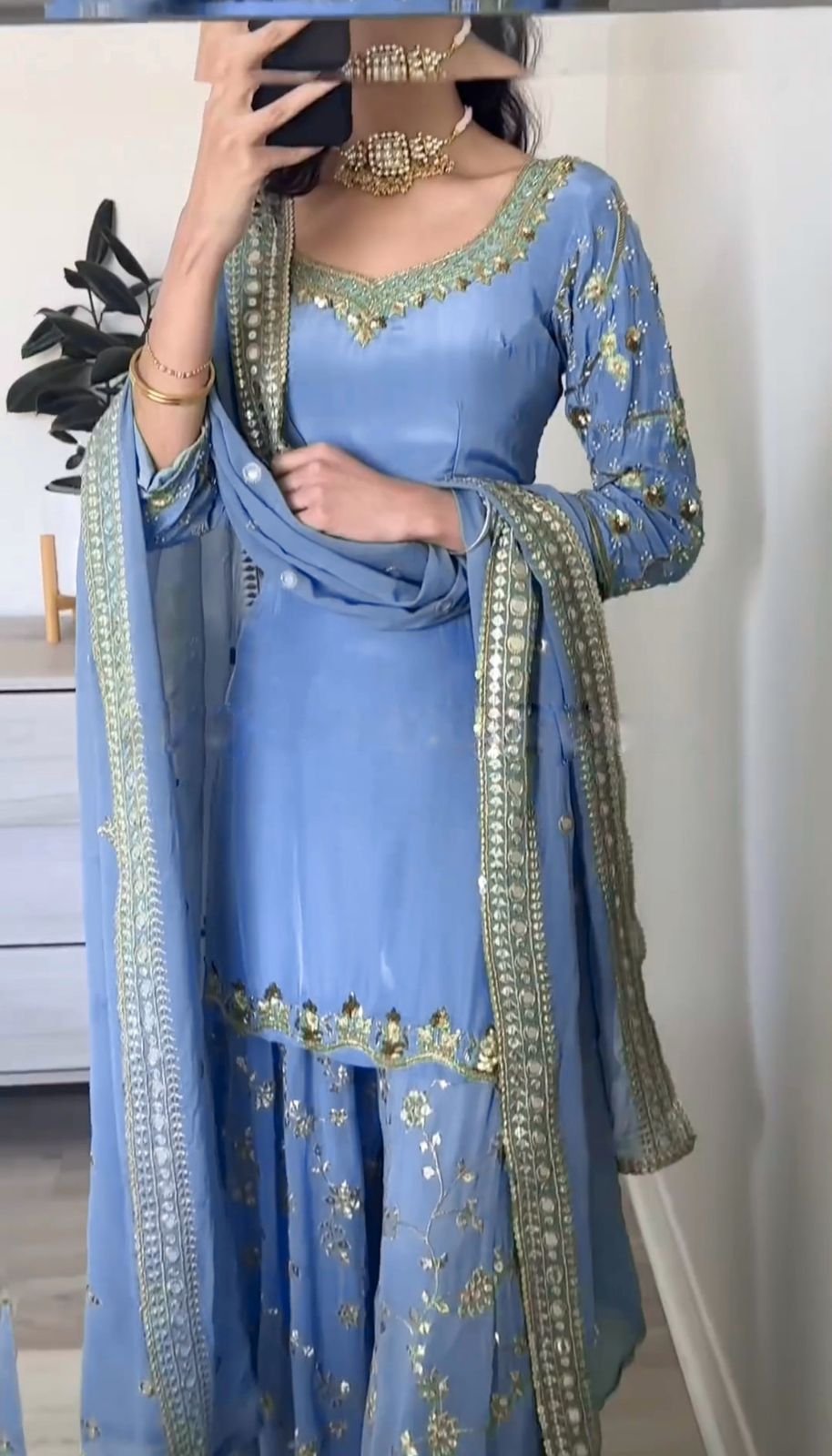 Party Wear Faux Georgette Kurti Sharara Set ssvf_SRK_5135