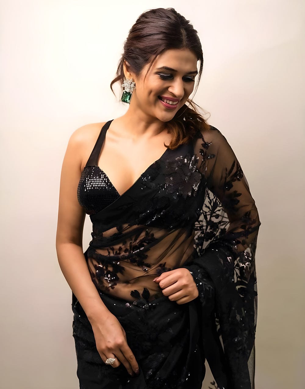 Black Diamond Georgette Multi Embroidery Saree_599SSV