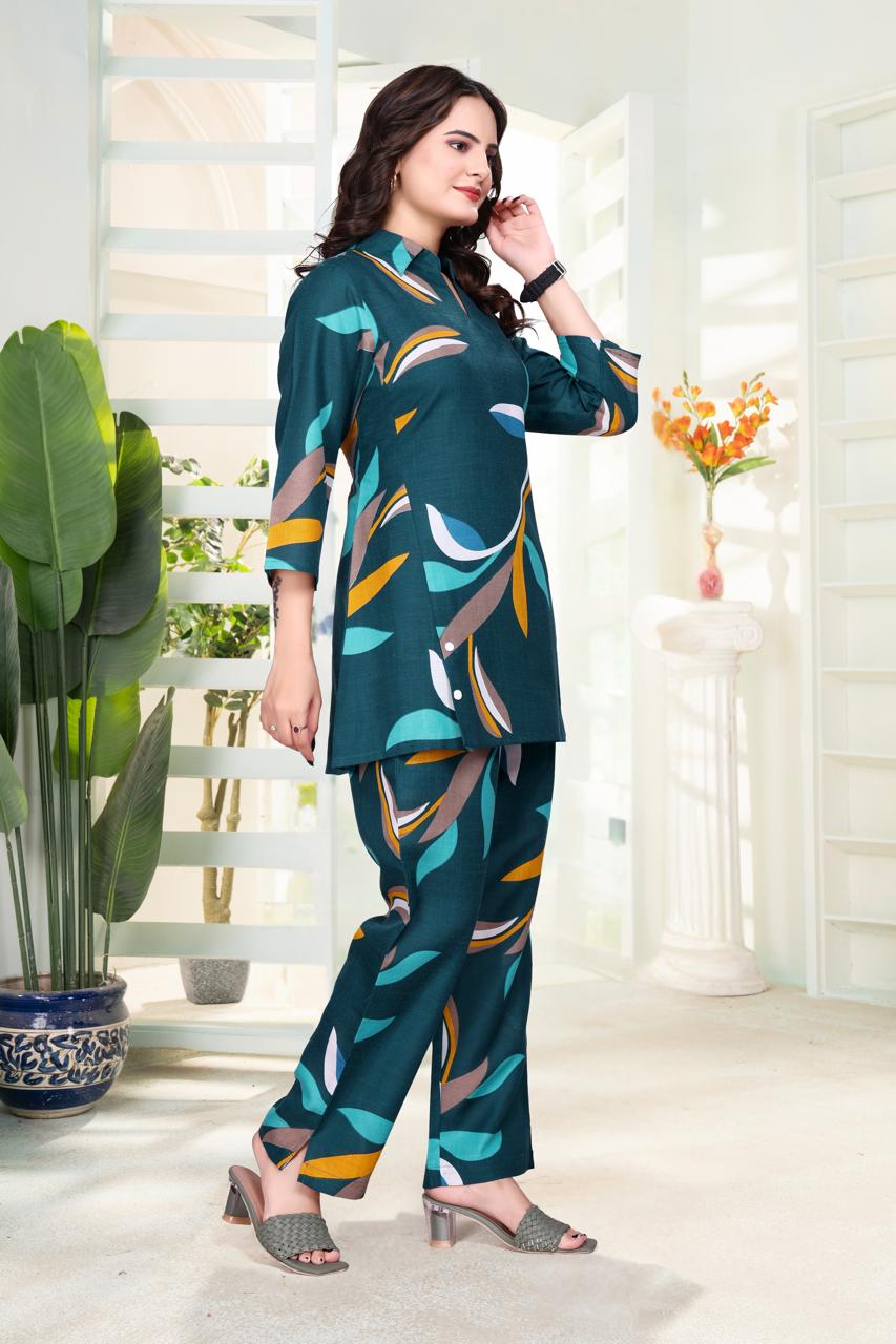 Premium Designer Co-Ord Set for Women in Magic Slub Fabric with Collar Neck_EV24-566(ssvf.499)