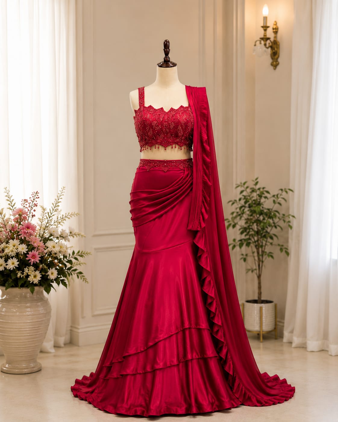 Trending Designer Lehenga Saree with Embroidered Blouse | Premium Crape Silk Party Wear Lehenga Saree_SS.1299(HV 9340)
