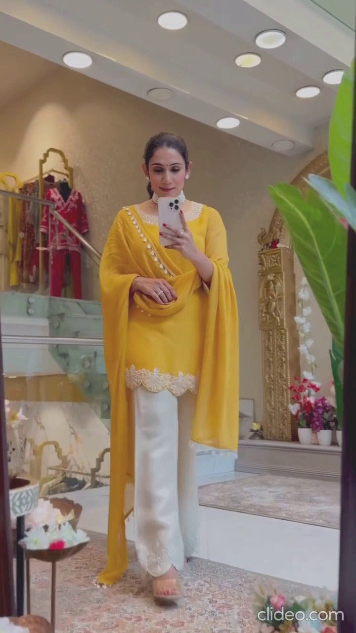 Embroidered Faux Georgette Top with Chinon Palazzo & Dupatta Set (AC-7081 ssvf-899)