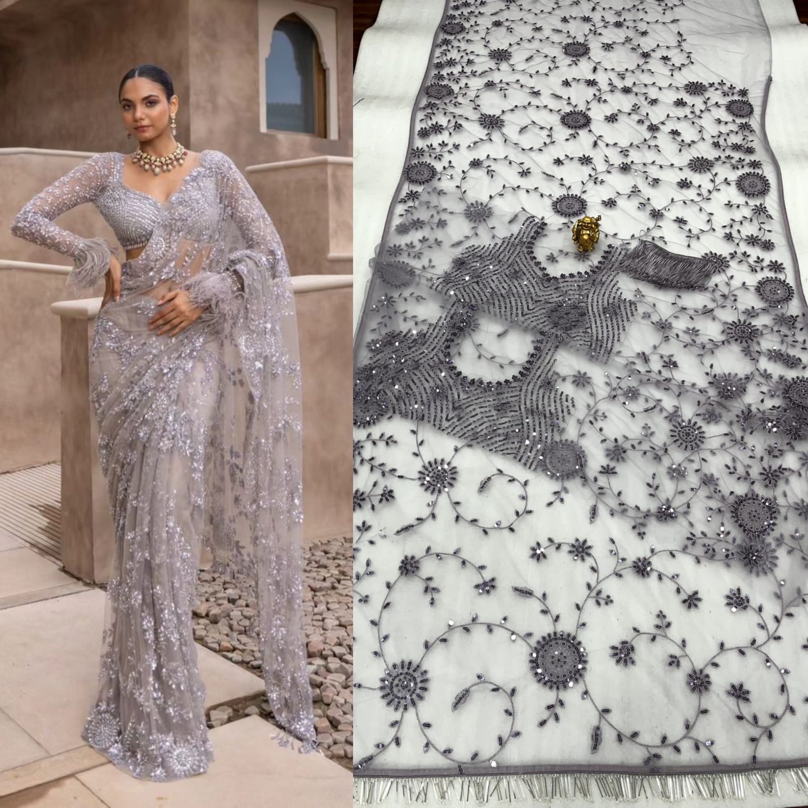 Mono Net Heavy Sequins Embroidery Saree_999SS