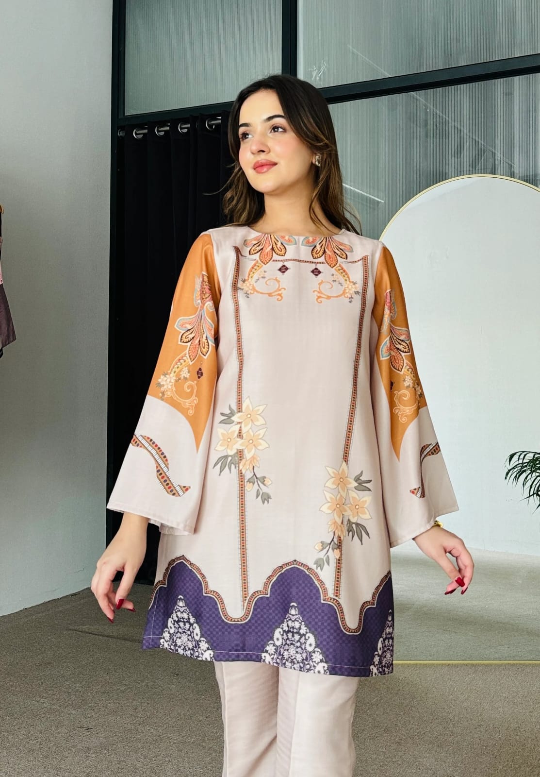 Designer Digital Print Co-Ord Set for Women in Rayon Cotton with Ankle Length Pants(ssvf_650)
