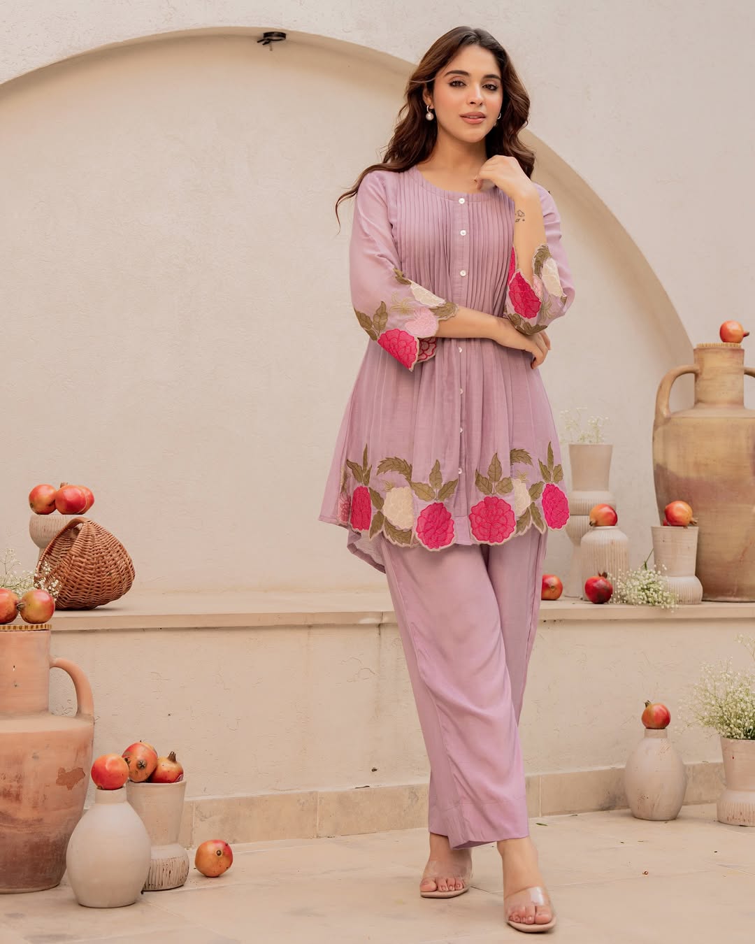 Mul Chanderi Embroidered Cord Set with Bracelet Mul Chanderi Set_ssvf970