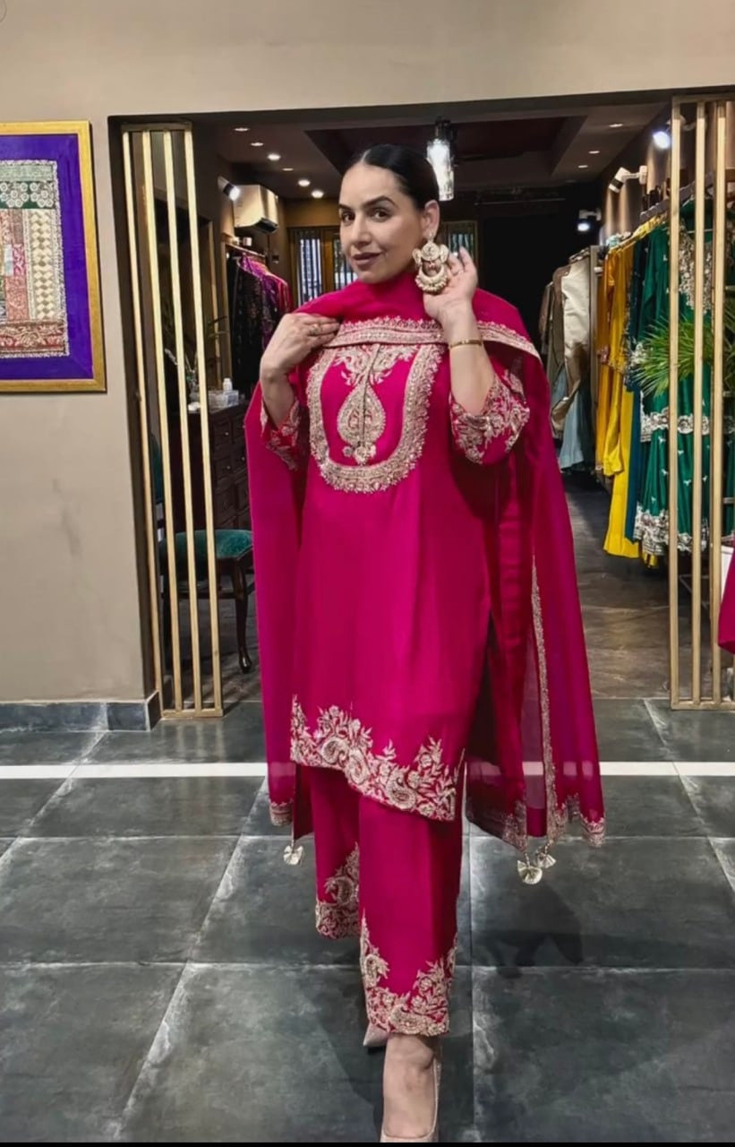 Elegant Chinon Sharara Set with Heavy Embroidery