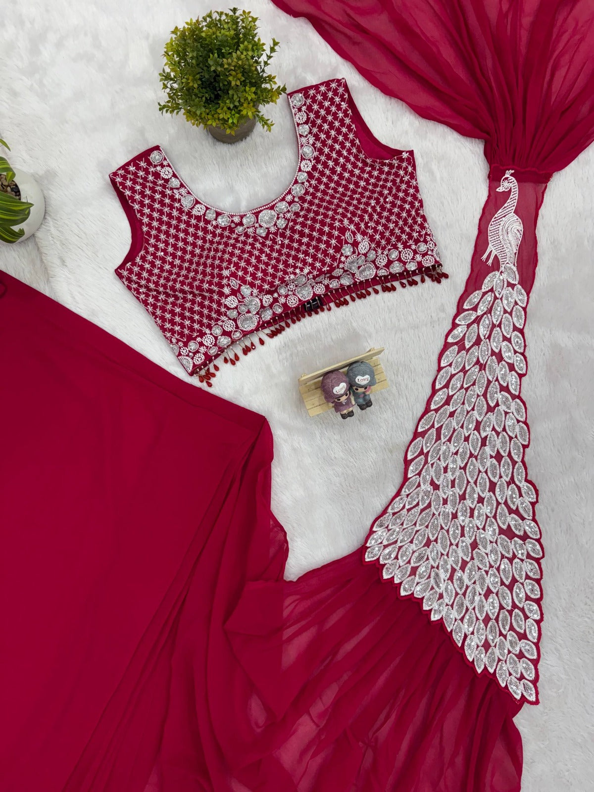 Ready To Wear Faux Georgette Saree with Embroidery Thread & Sequins Work – Fully Stitched BlouseIRO12195IDMNo.944