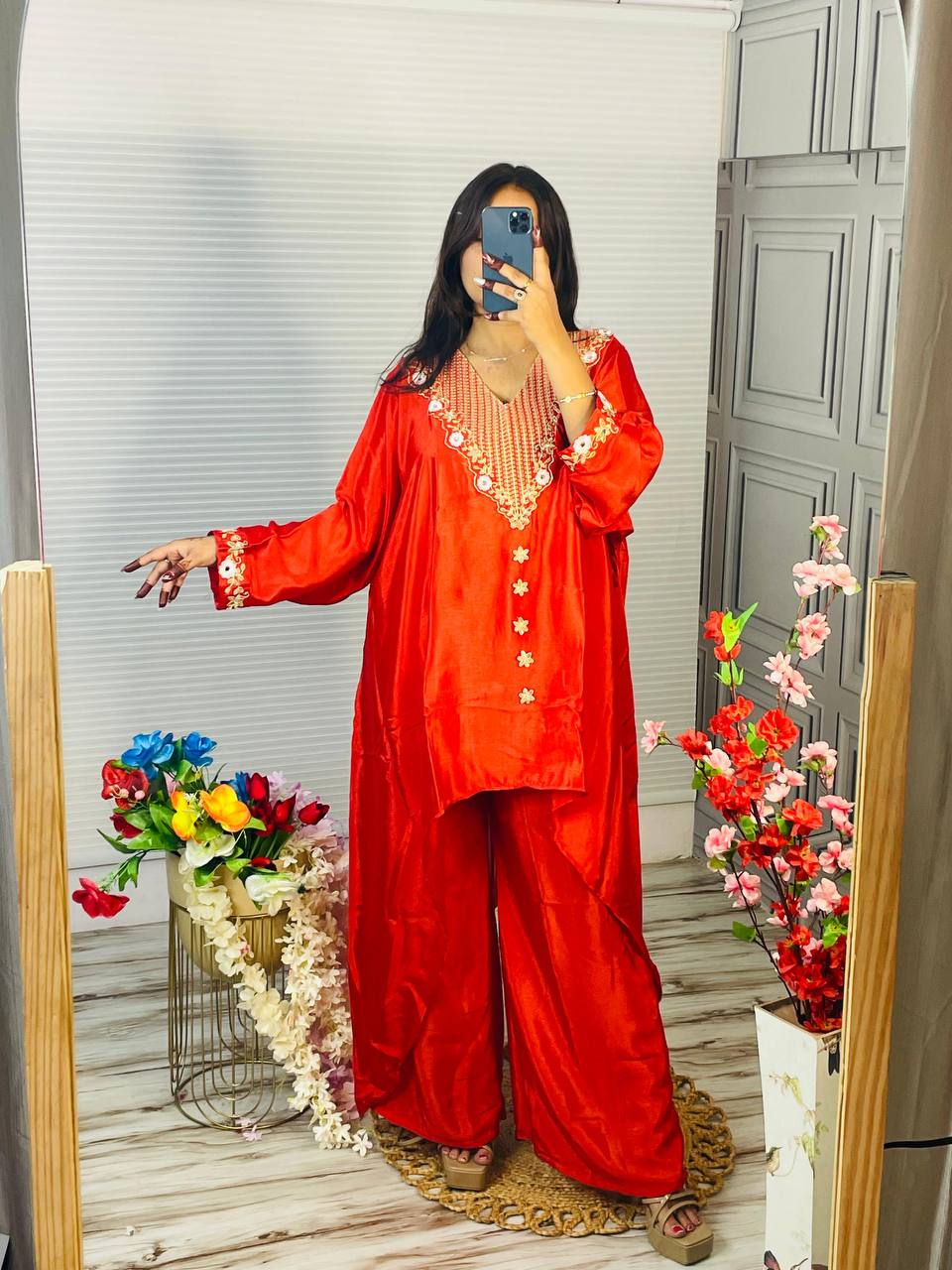 Designer Heavy Chinon Embroidered Kaftan Cord Set | Party & Festive Wear (2 Pc Set)