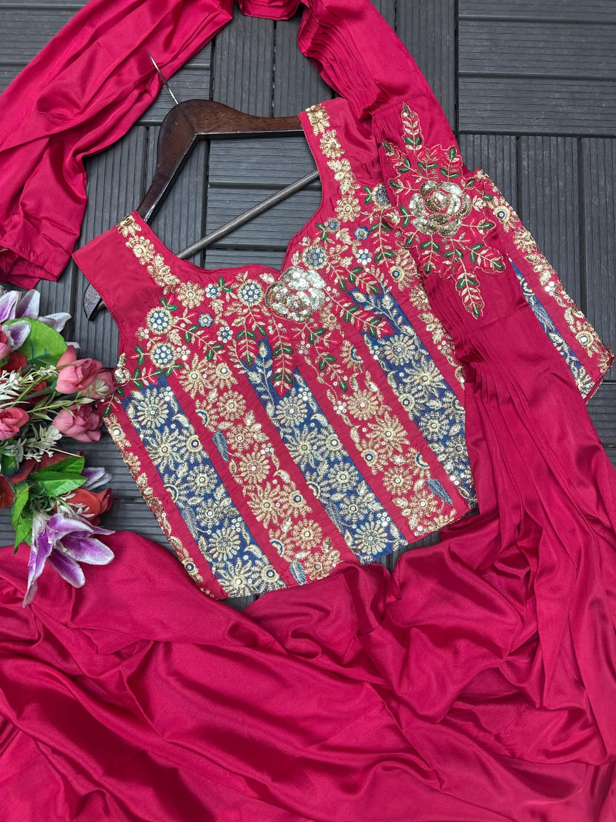 Heavy Crepe Embroidery Sequence Work Ready-to-Wear Saree with Fully Stitched Blouse(HB-213_1099)