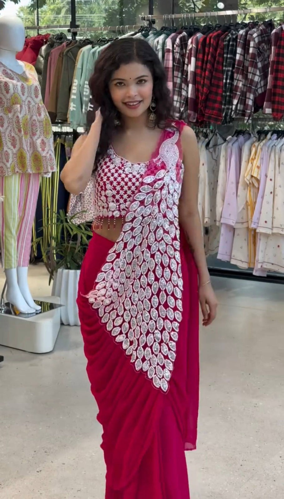 Ready To Wear Faux Georgette Saree with Embroidery Thread & Sequins Work – Fully Stitched BlouseIRO12195IDMNo.944