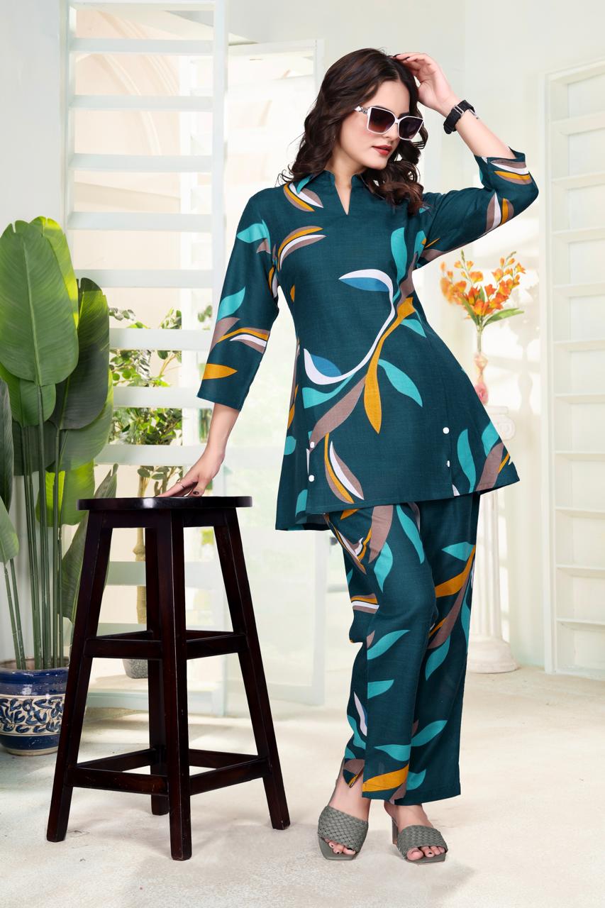 Premium Designer Co-Ord Set for Women in Magic Slub Fabric with Collar Neck_EV24-566(ssvf.499)