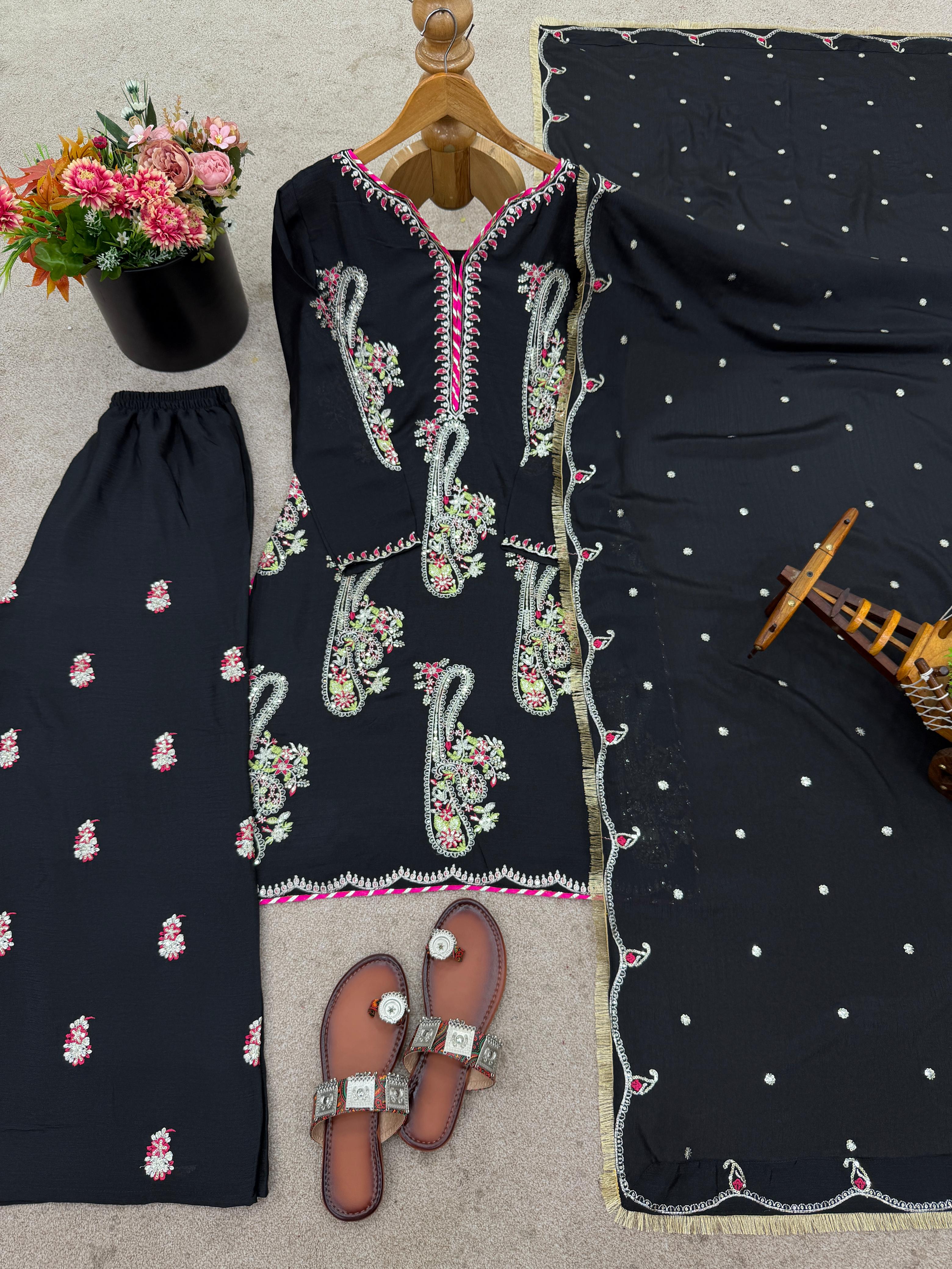 Heavy Chinon Embroidered Kurti Plazzo Set ssvf_jf035.1149