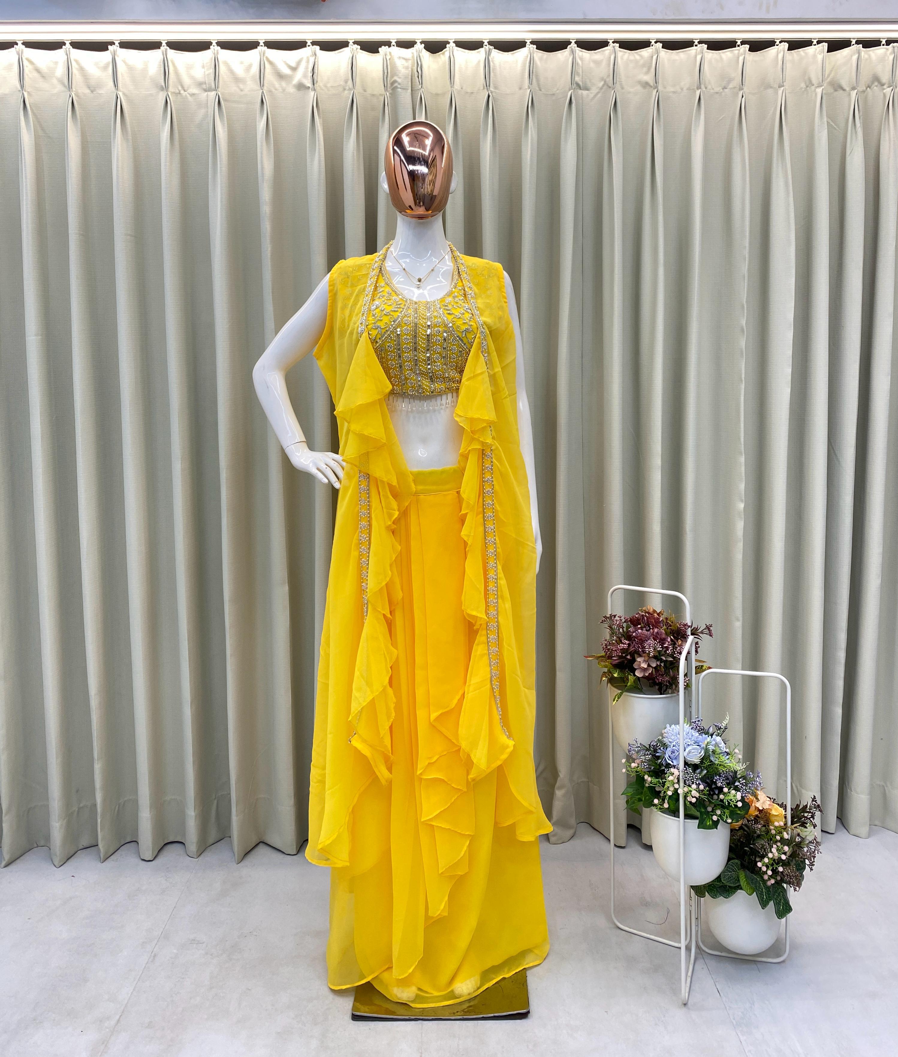 Trendy 3-Piece Handwork Western Outfit for Wedding Season (Blouse + Dhoti + Koti)ssvf.BE332_599