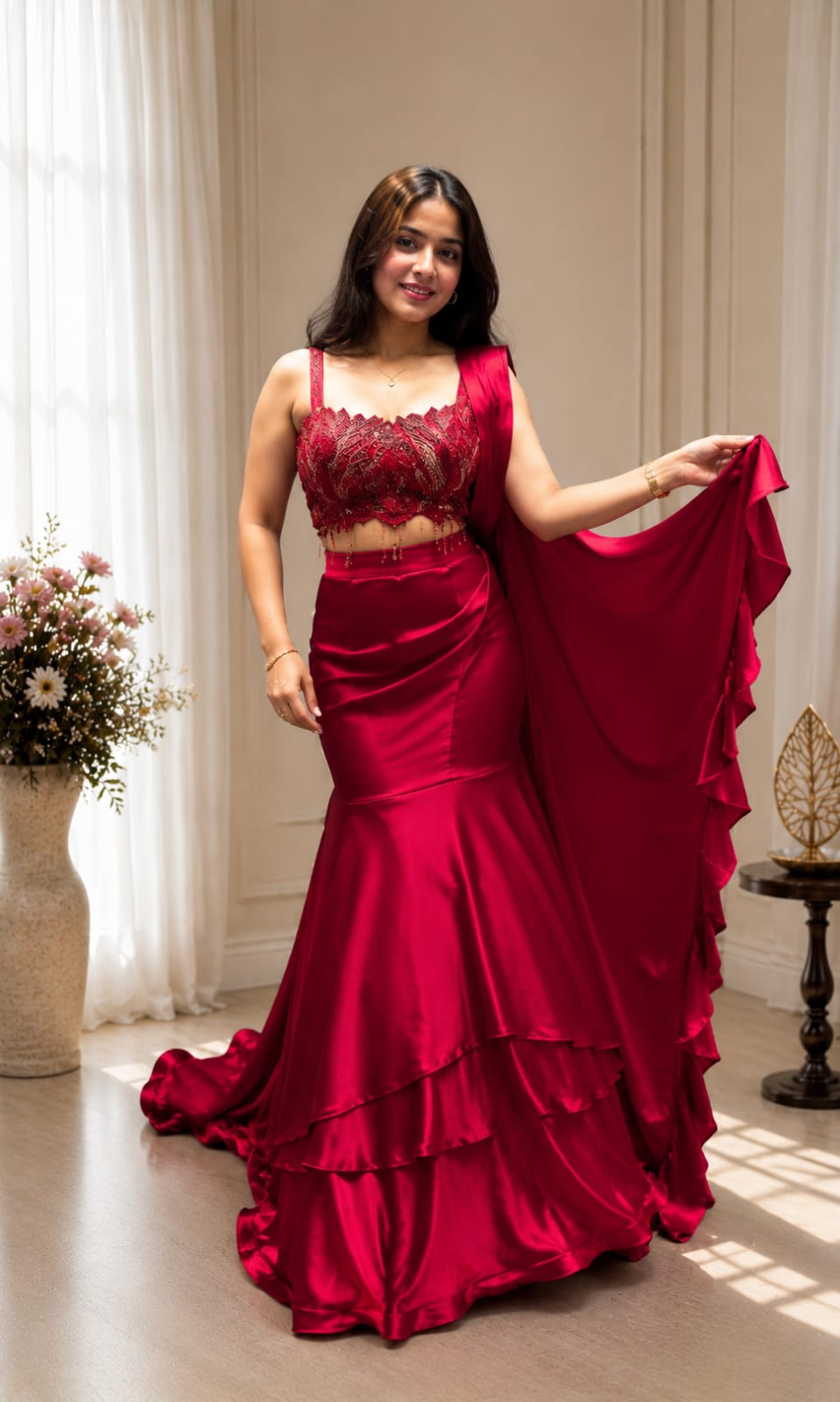 Trending Designer Lehenga Saree with Embroidered Blouse | Premium Crape Silk Party Wear Lehenga Saree_SS.1299(HV 9340)