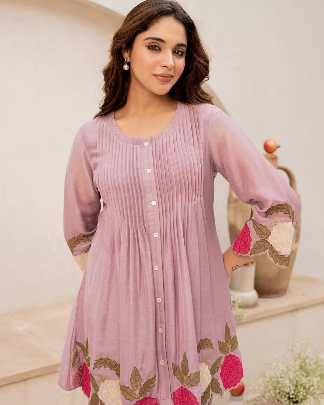 Mul Chanderi Embroidered Cord Set with Bracelet Mul Chanderi Set_ssvf970
