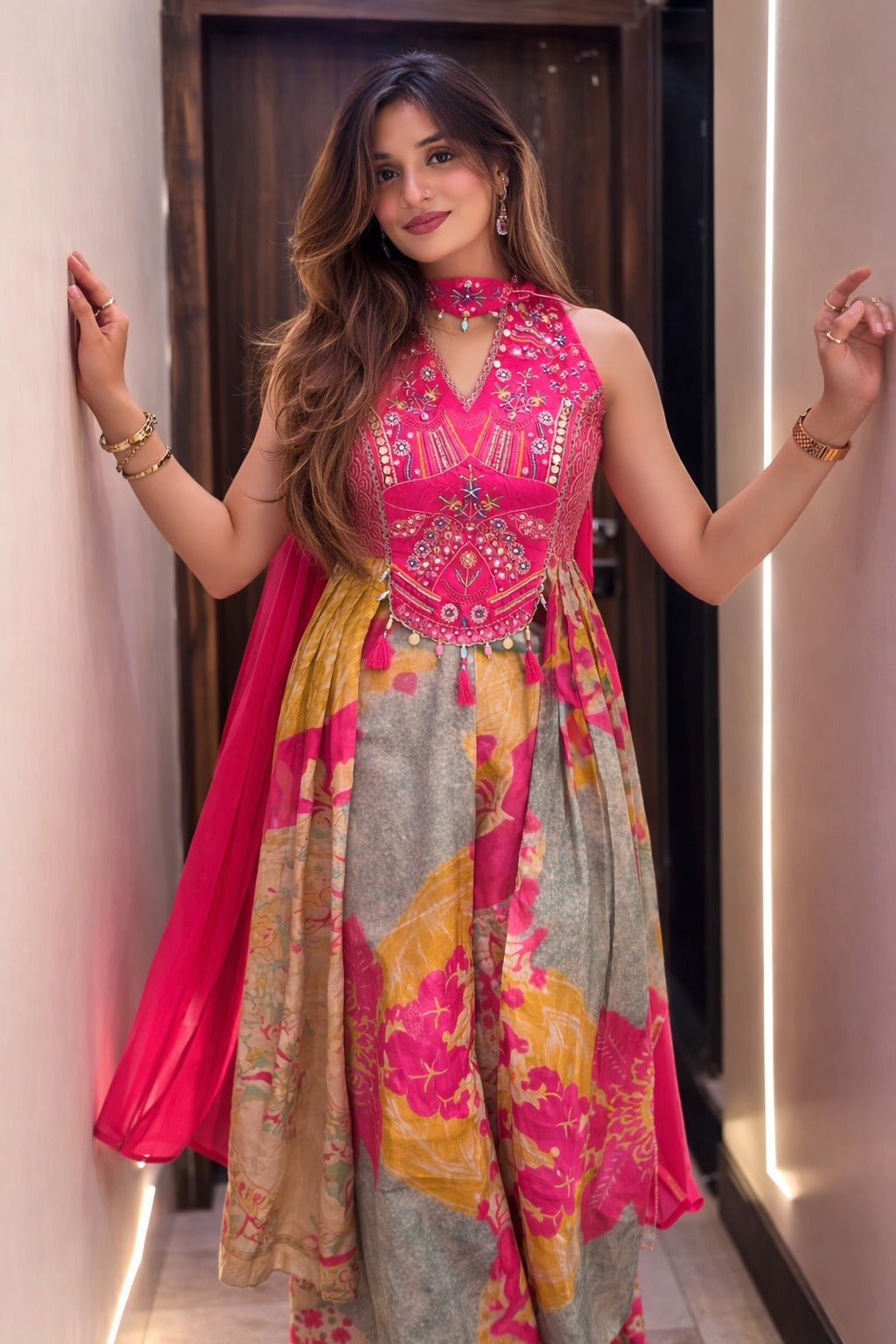 Premium Pure Chinon Wedding Kurti Set for Women with Hand Work & Chiffon Dupatta_ssvf.1120