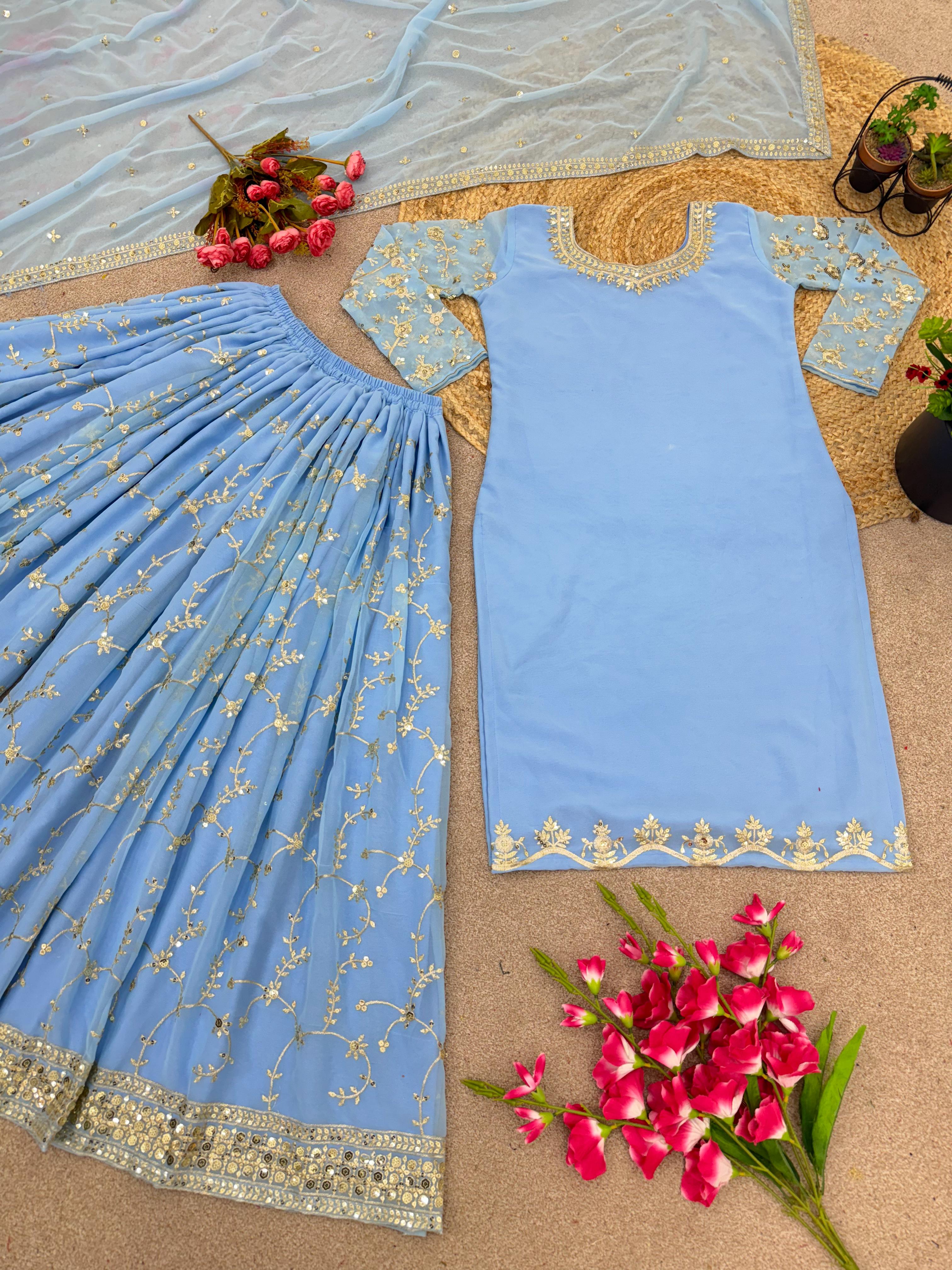 Party Wear Faux Georgette Kurti Sharara Set ssvf_SRK_5135