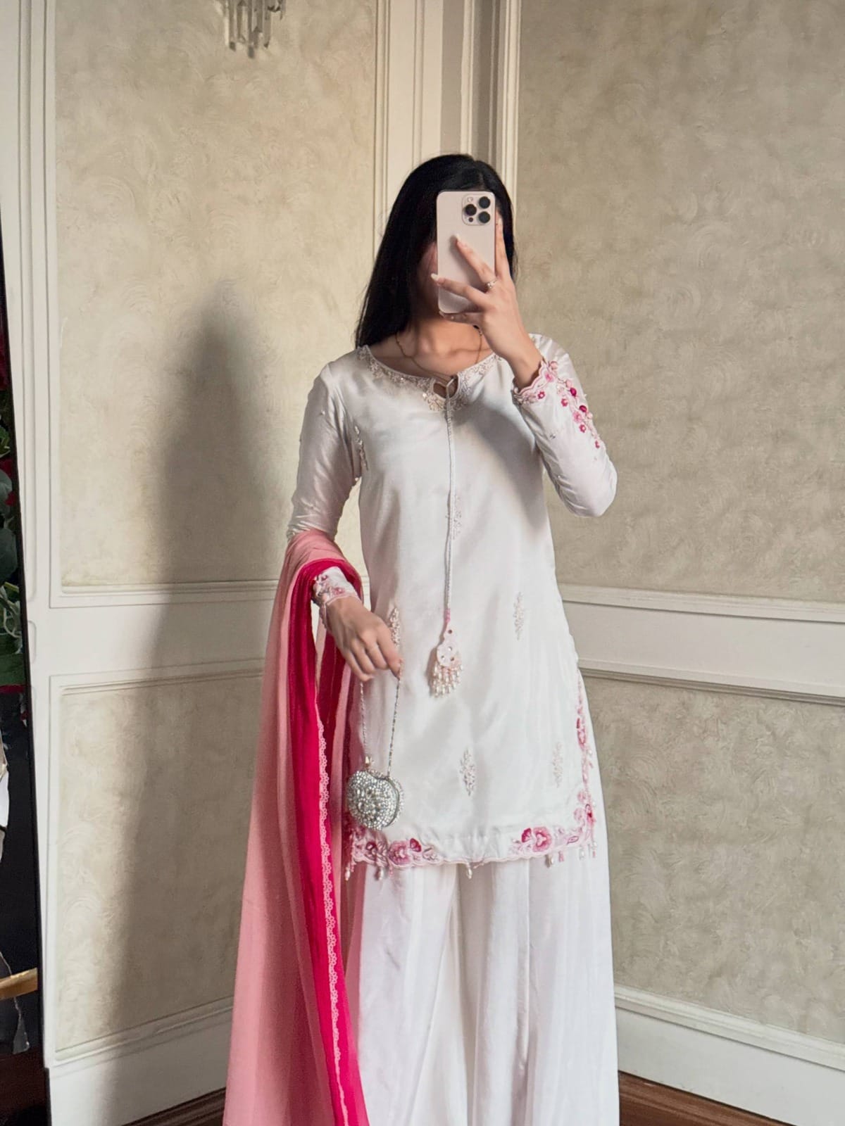 Designer Crepe Silk Embroidered Palazzo Set with Shaded Chiffon Dupatta | Party Wear for Women | TIGIQ