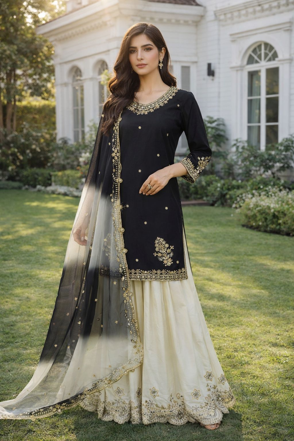 French Crepe Embroidered Kurti Set with Organza Dupatta ssvf_jL1041.1299