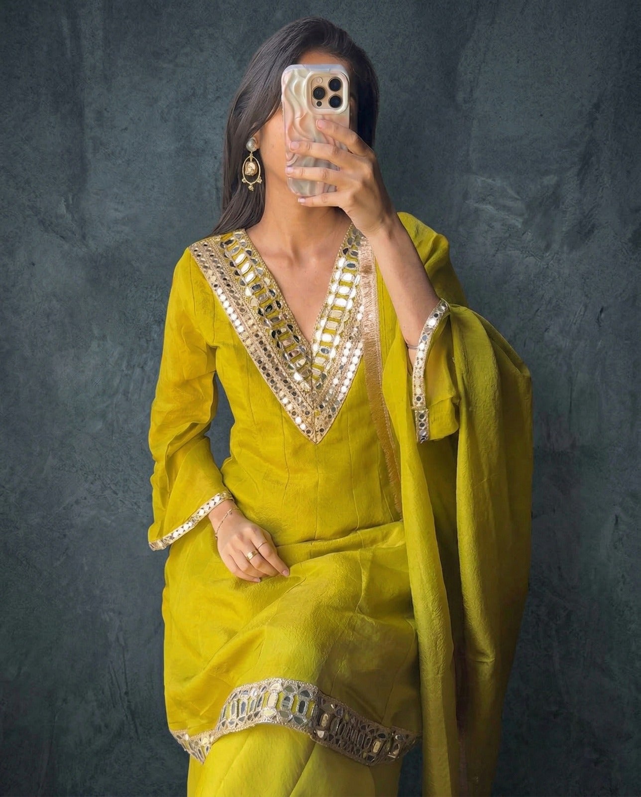 Designer Simmer Silk Suit Set with Mirror Work & Palazzo (KR- 1012 ssvf-1199)