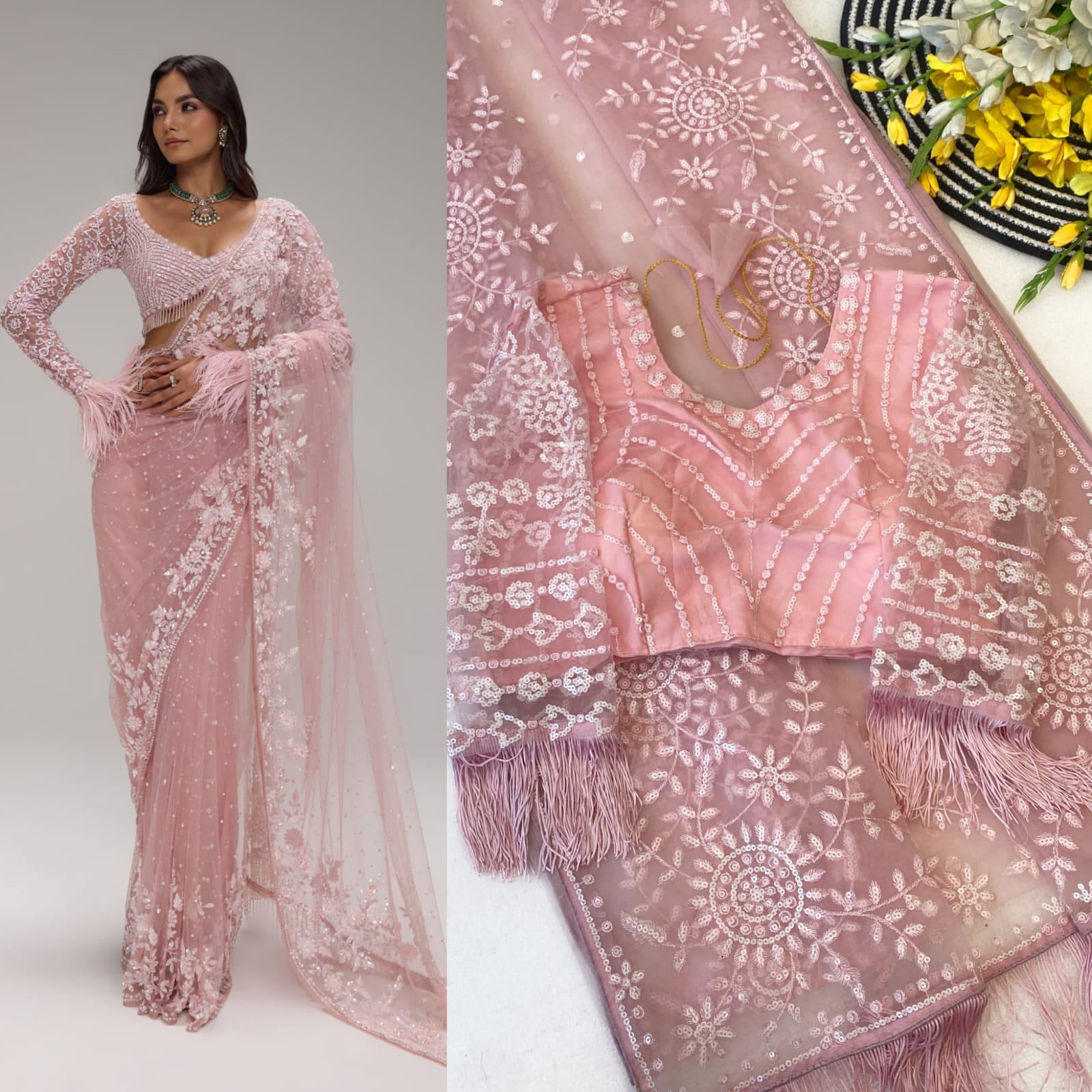Mono Net Heavy Sequins Embroidery Saree_999SS