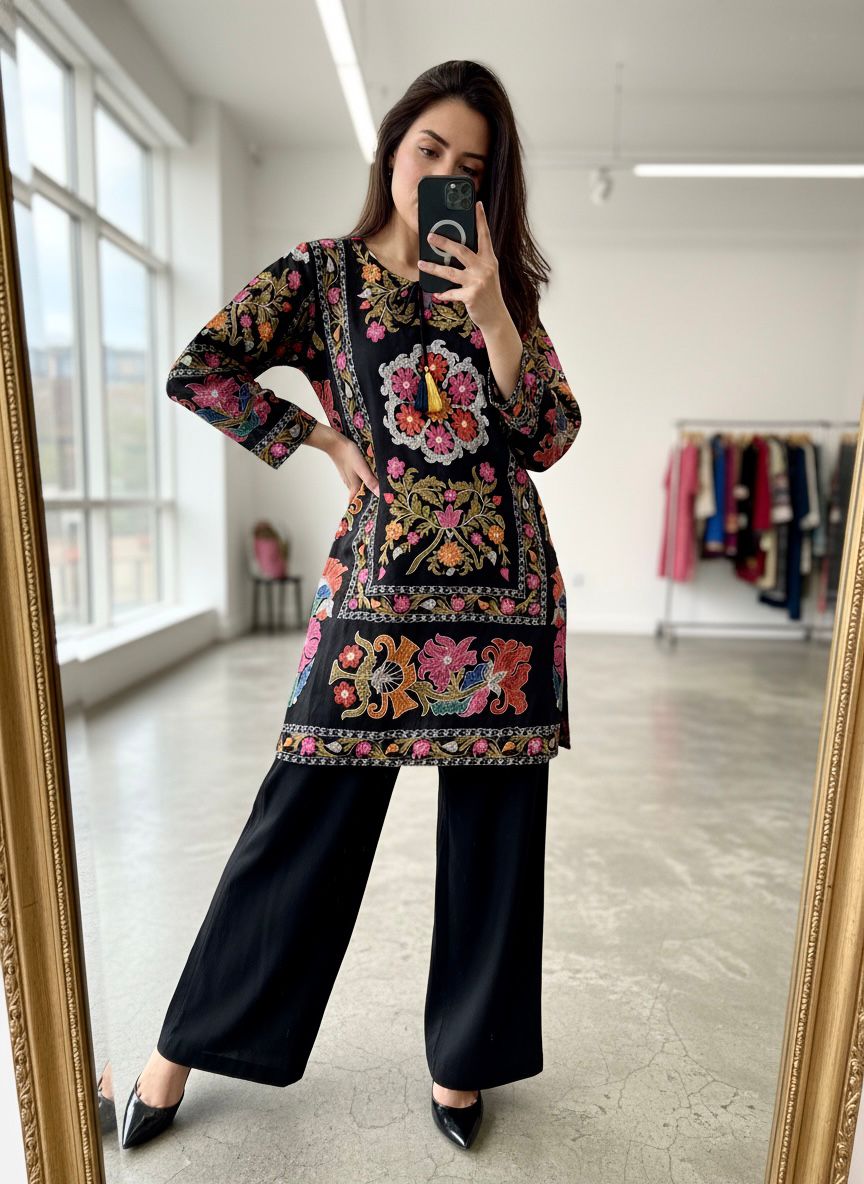 Elegant Black Magic Cotton Co-Ord Set with Palazzo | Premium Women's Casual & Ethnic Wear_ssf850