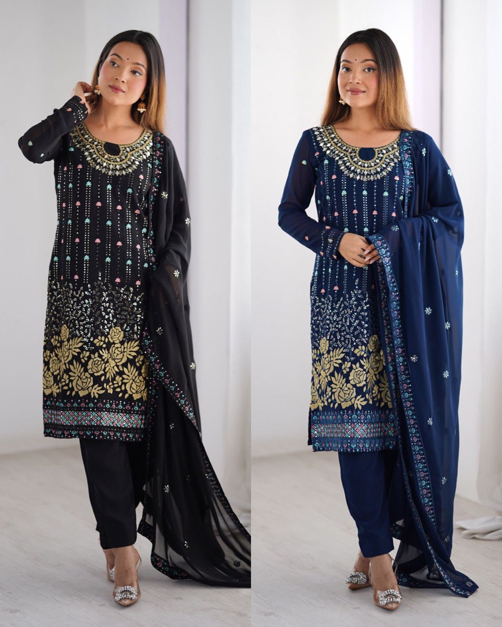Designer Faux Georgette Suit with Real Mirror & Thread Work