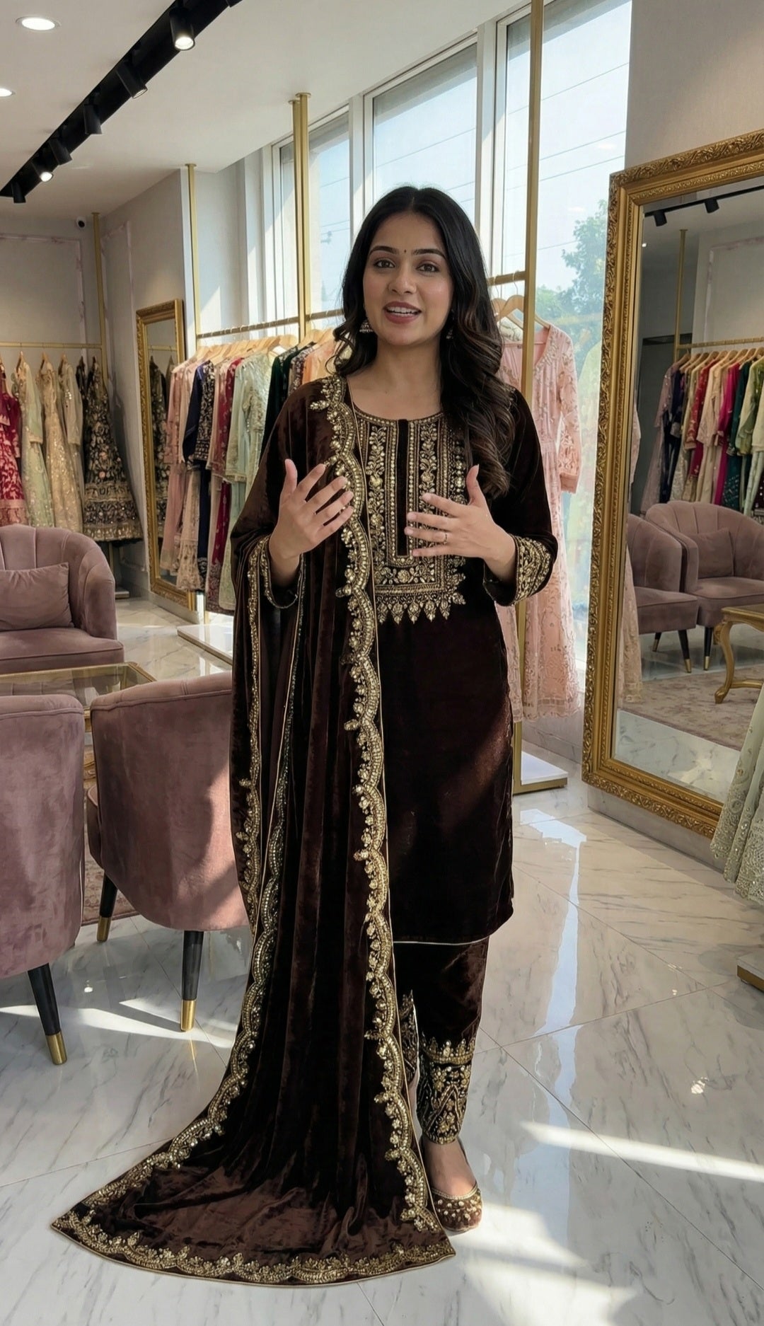 Premium Designer Party Wear Viscose Velvet Top, Bottom & Dupatta Set with Heavy Embroidery & Sequin Work I DNo.1154