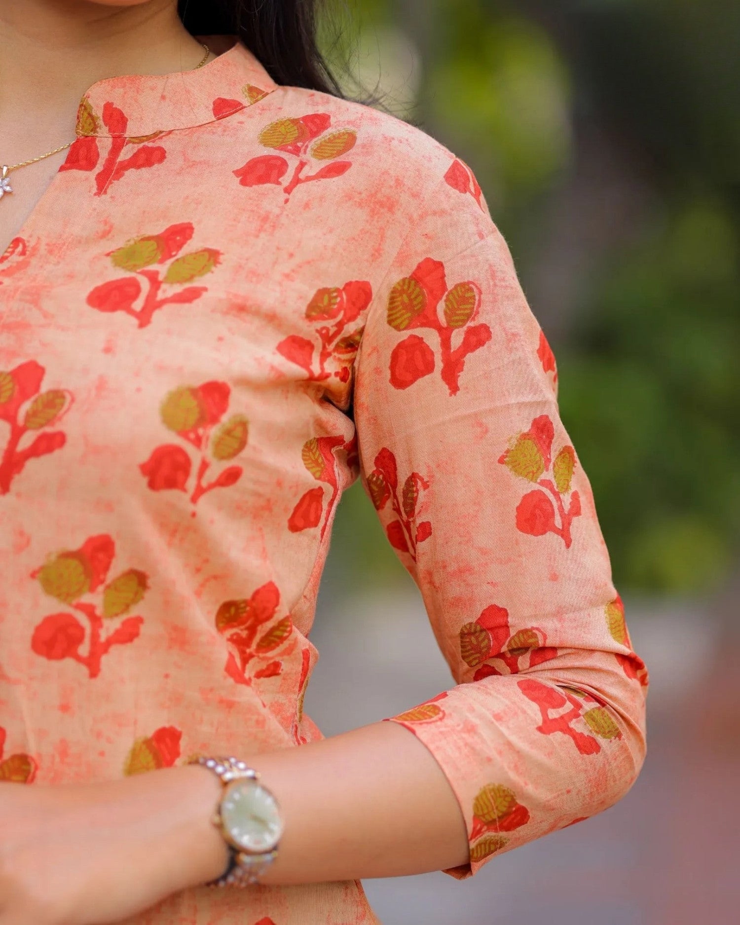 Orange Floral Cotton Short Top