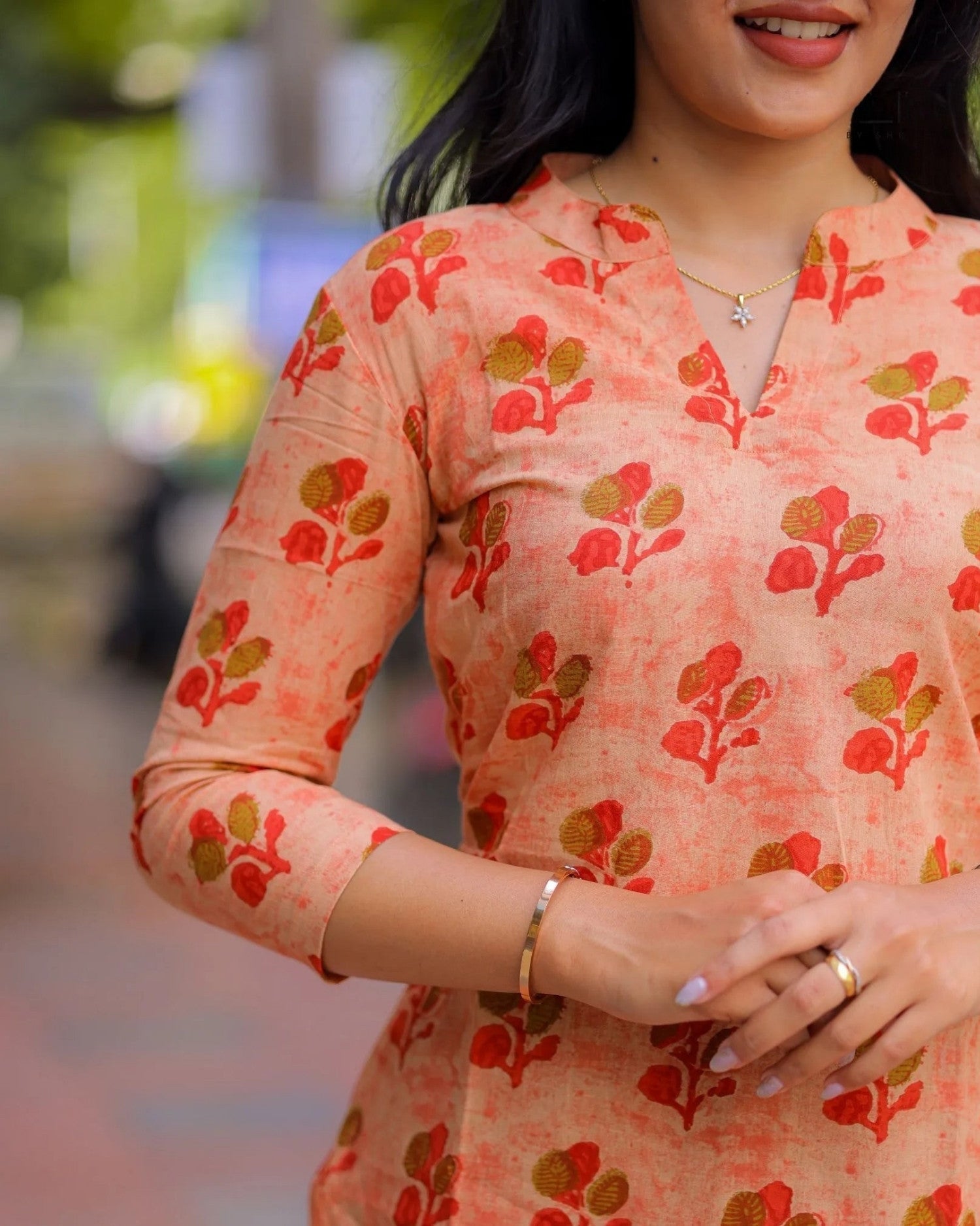 Orange Floral Cotton Short Top