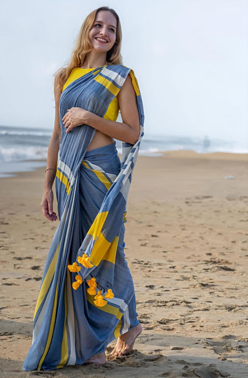 Linen Digital Print Saree with Fumka Border – MG583_560SS