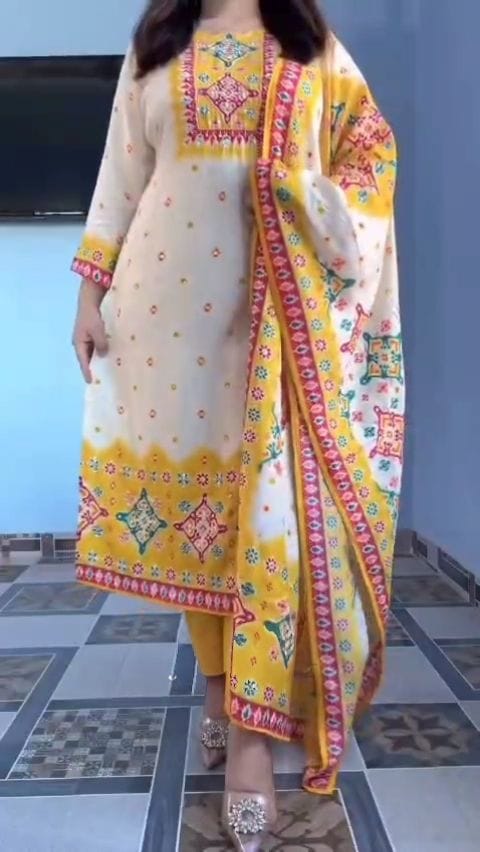 Premium Maslin Embroidered Suit Set with Original Mirror Work & Dupatta | Festive Ethnic Wear for Women.ssf1050