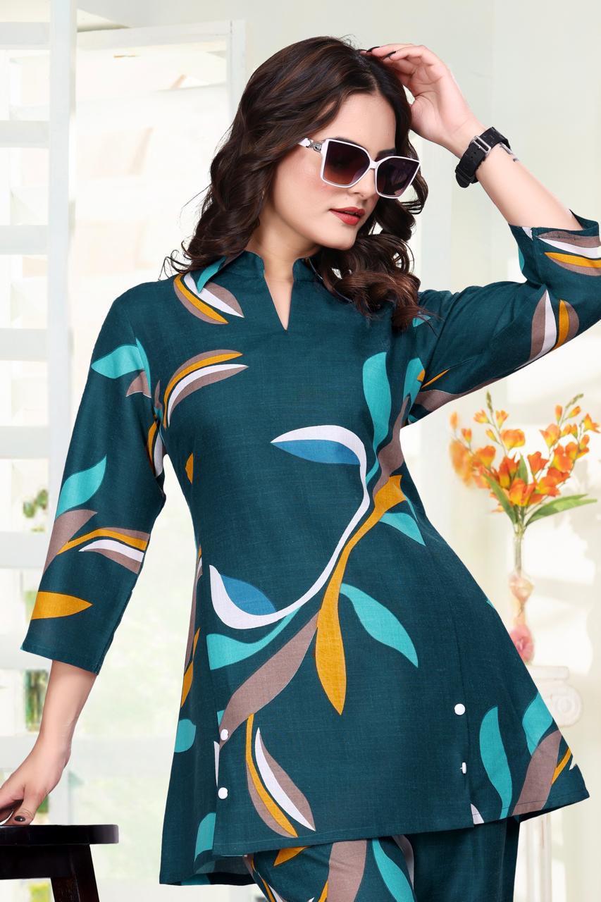Premium Designer Co-Ord Set for Women in Magic Slub Fabric with Collar Neck_EV24-566(ssvf.499)