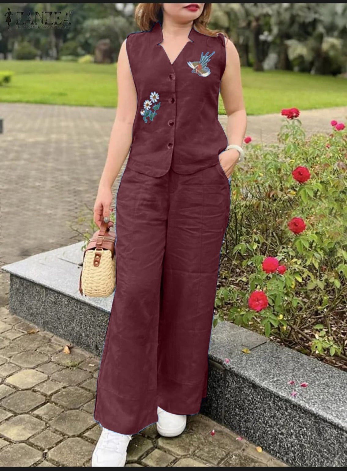 Trending Premium Cotton Slub Cord Set with Aari Bird & Flower Work – Top & Palazzo (ssvf_599)