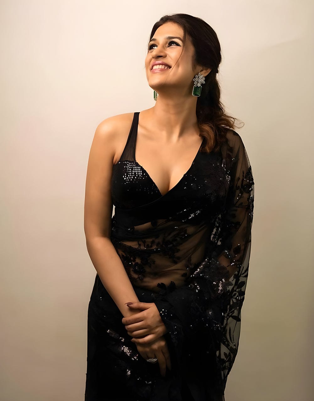 Black Diamond Georgette Multi Embroidery Saree_599SSV
