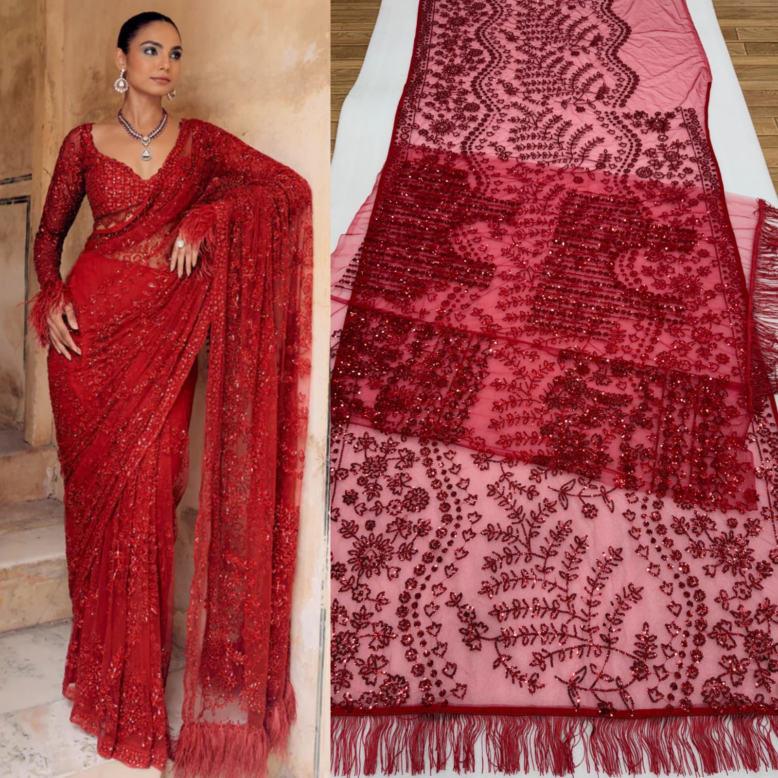 Mono Net Heavy Sequins Embroidery Saree_999SS