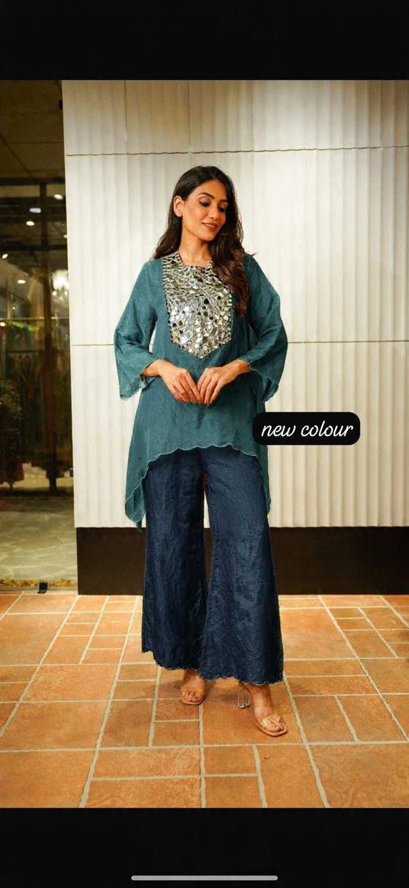 Designer Tebby Silk Embroidered Co-Ord Set for Women with Mirror Work – Festive Wear_ssvf_F4U 1048