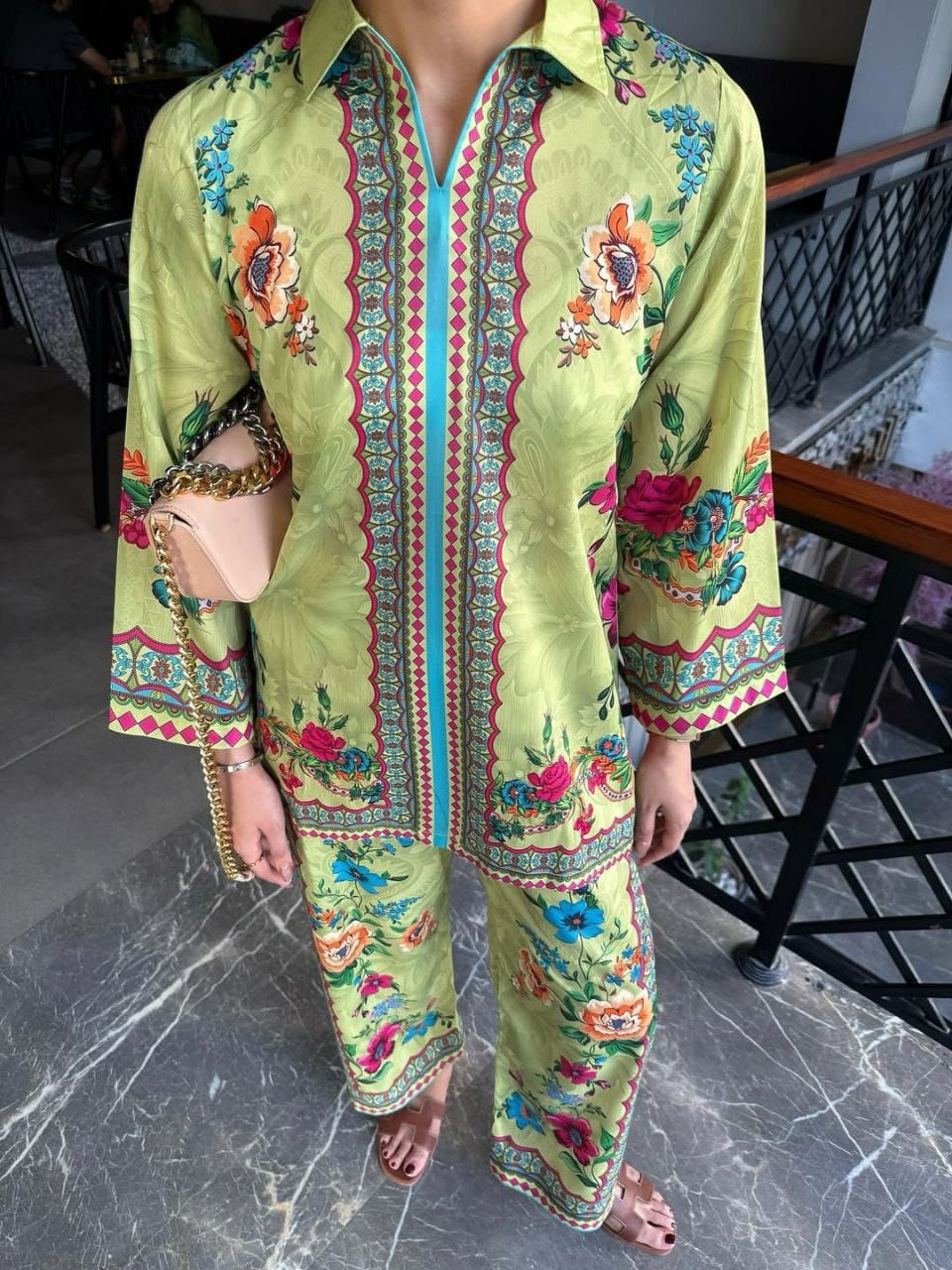 Printed Crepe Cord Set for Women YD_040_599