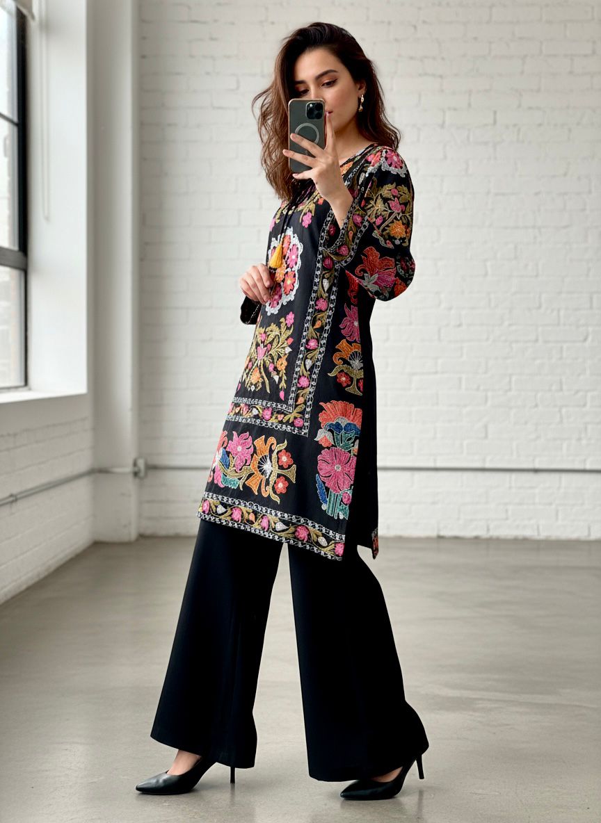 Elegant Black Magic Cotton Co-Ord Set with Palazzo | Premium Women's Casual & Ethnic Wear_ssf850