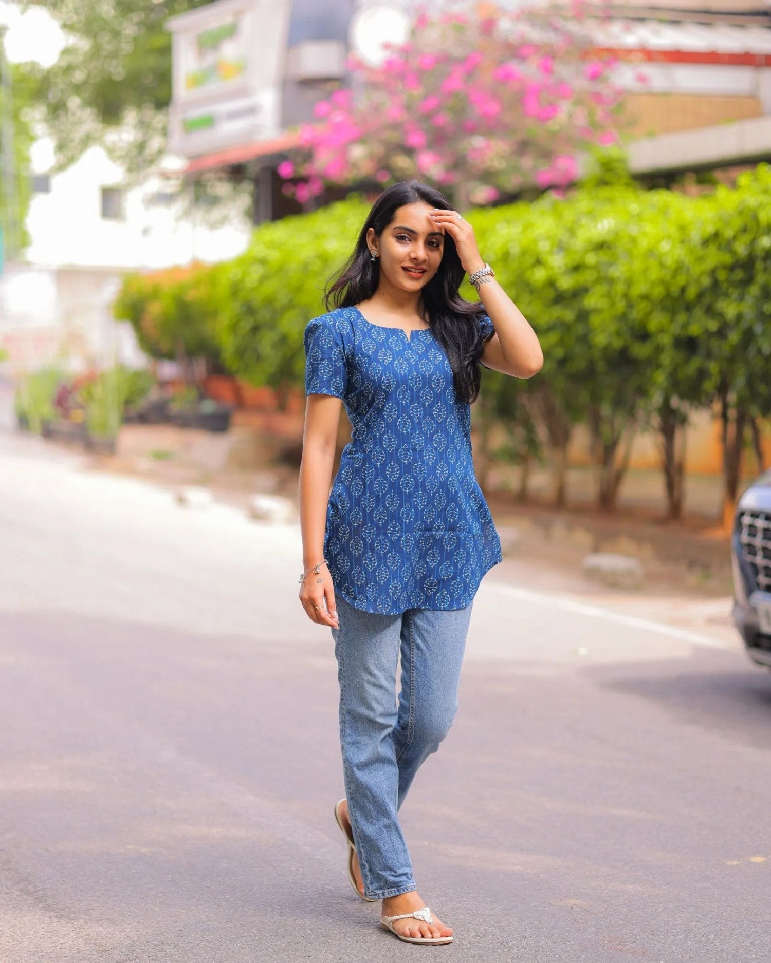 Azure Blue Cotton Short Top