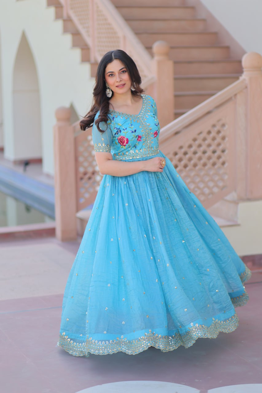 Gold Crush Embroidered Gown with Zari & Sequin Detailing