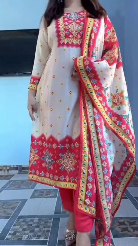 Premium Maslin Embroidered Suit Set with Original Mirror Work & Dupatta | Festive Ethnic Wear for Women.ssf1050
