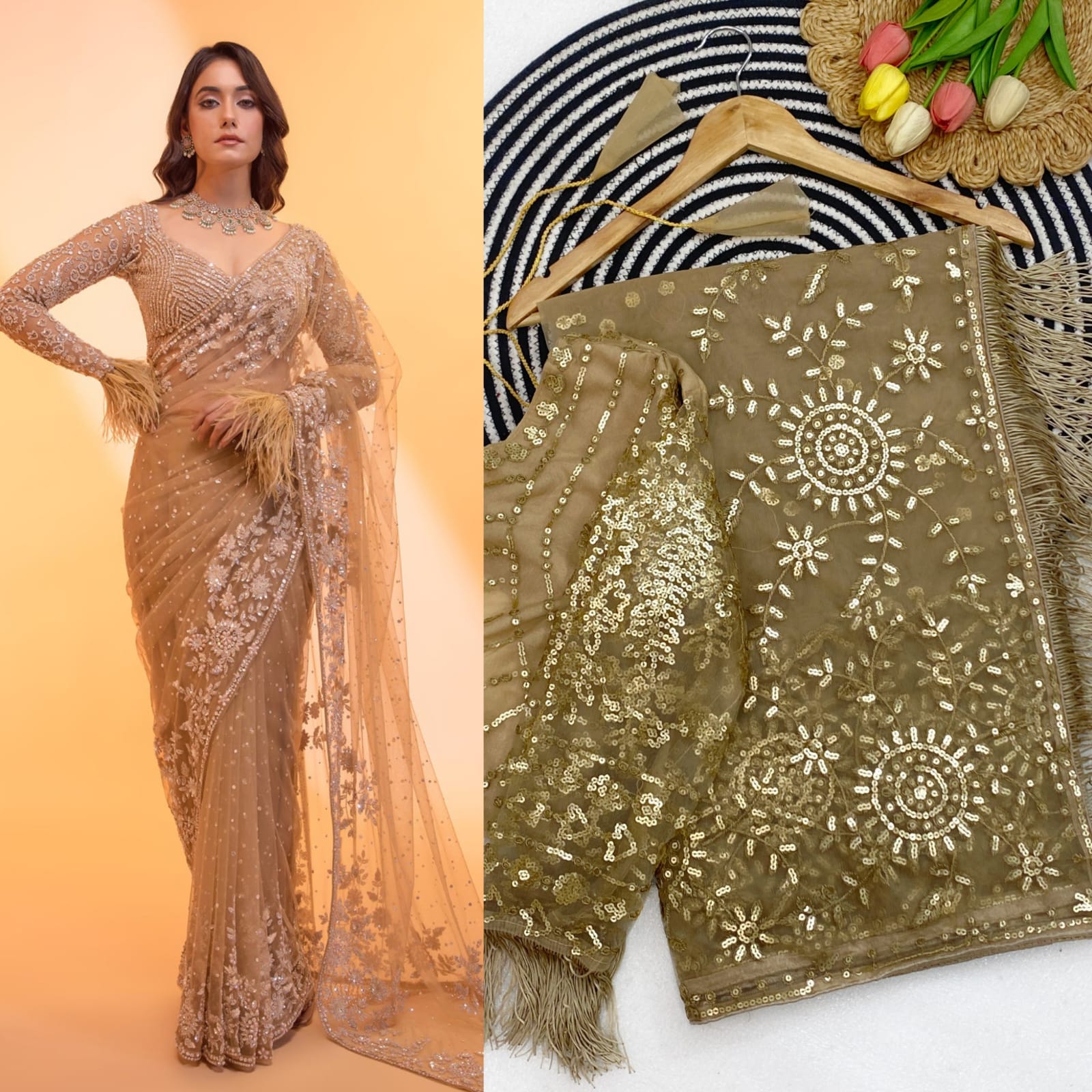 Mono Net Heavy Sequins Embroidery Saree_999SS