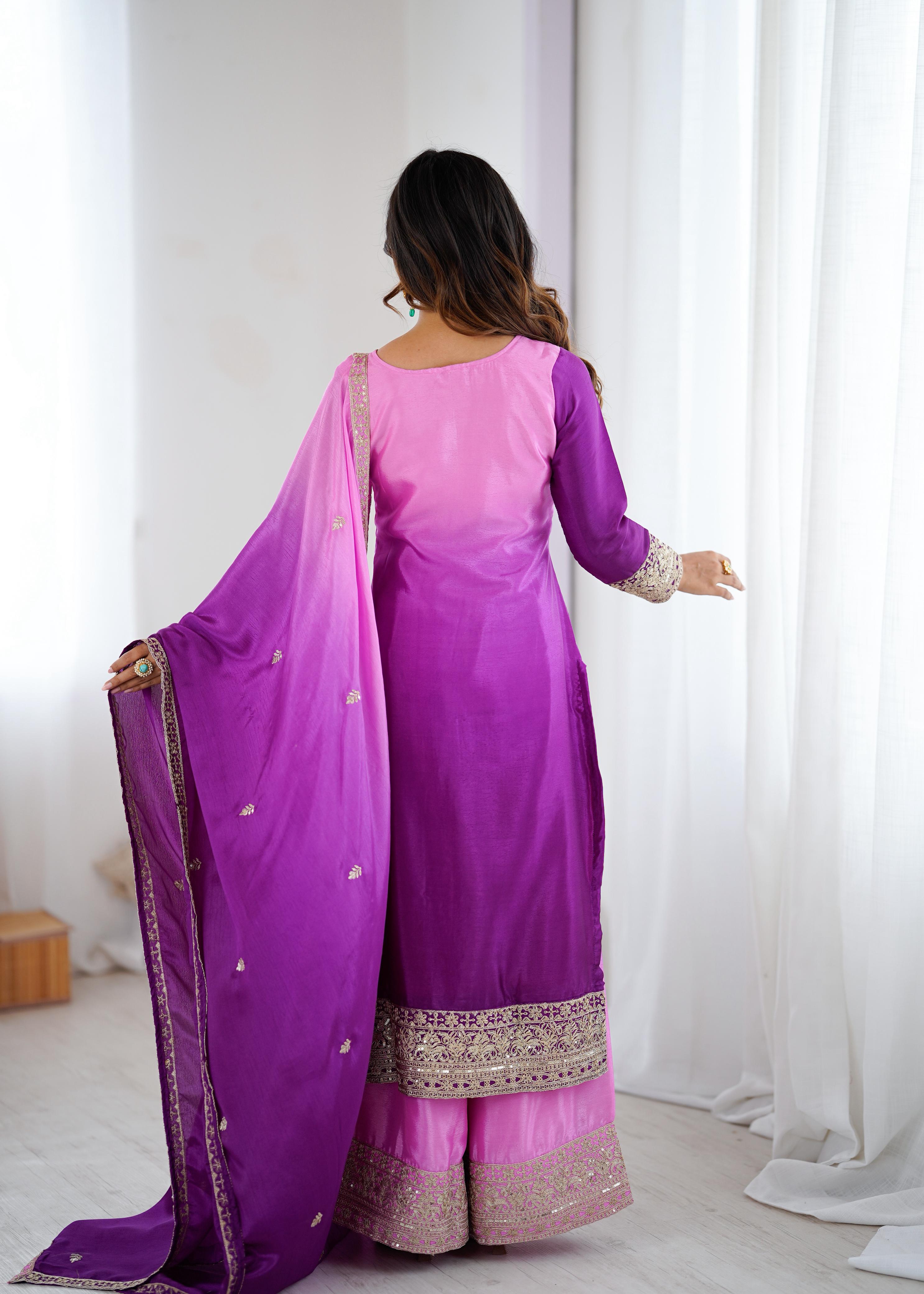 Premium Chinon Silk Embroidered Kurti Plazzo Set with Dupatta SSVF SP_36