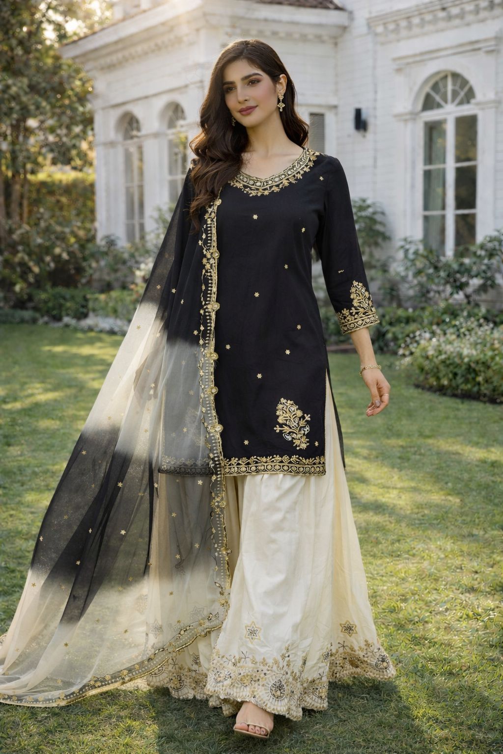 French Crepe Embroidered Kurti Set with Organza Dupatta ssvf_jL1041.1299
