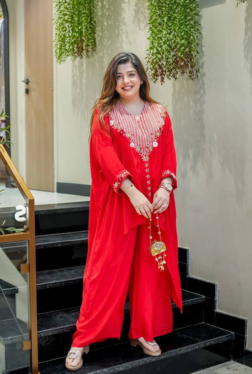 Designer Heavy Chinon Embroidered Kaftan Cord Set | Party & Festive Wear (2 Pc Set)