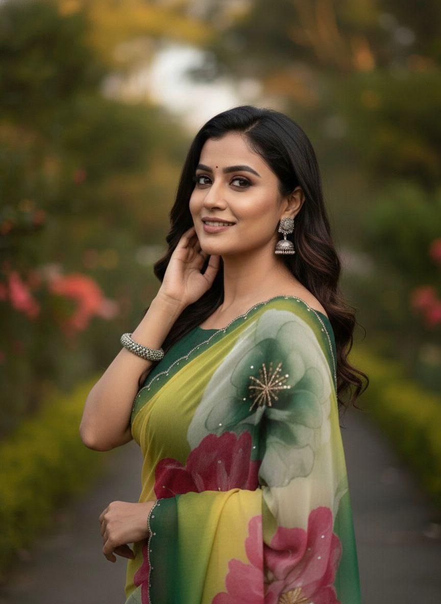 Soft Tabi Organza Celebrity Style Saree with Hand Cut Dana & Moti Work – Party Wear Designer Saree I RO12141 -DMNo.1102