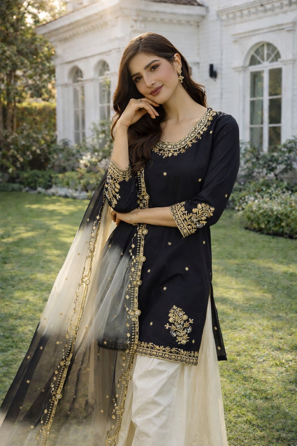 French Crepe Embroidered Kurti Set with Organza Dupatta ssvf_jL1041.1299