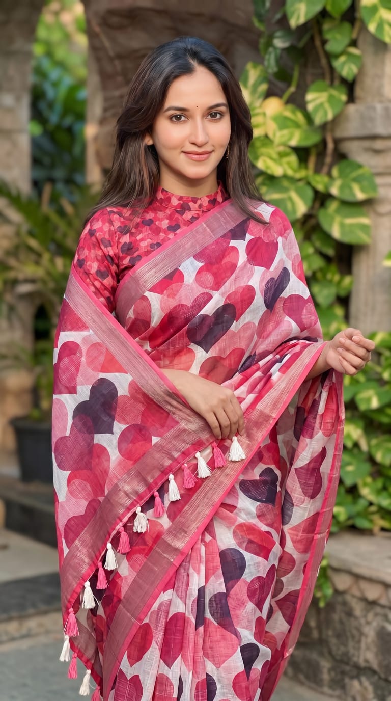 Linen Saree with Silver Jari Border – MG357.560SS