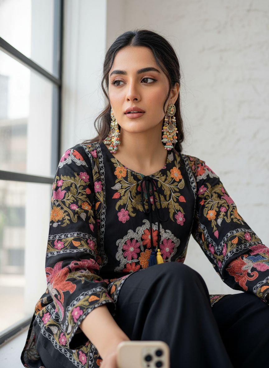 Elegant Black Magic Cotton Co-Ord Set with Palazzo | Premium Women's Casual & Ethnic Wear_ssf850