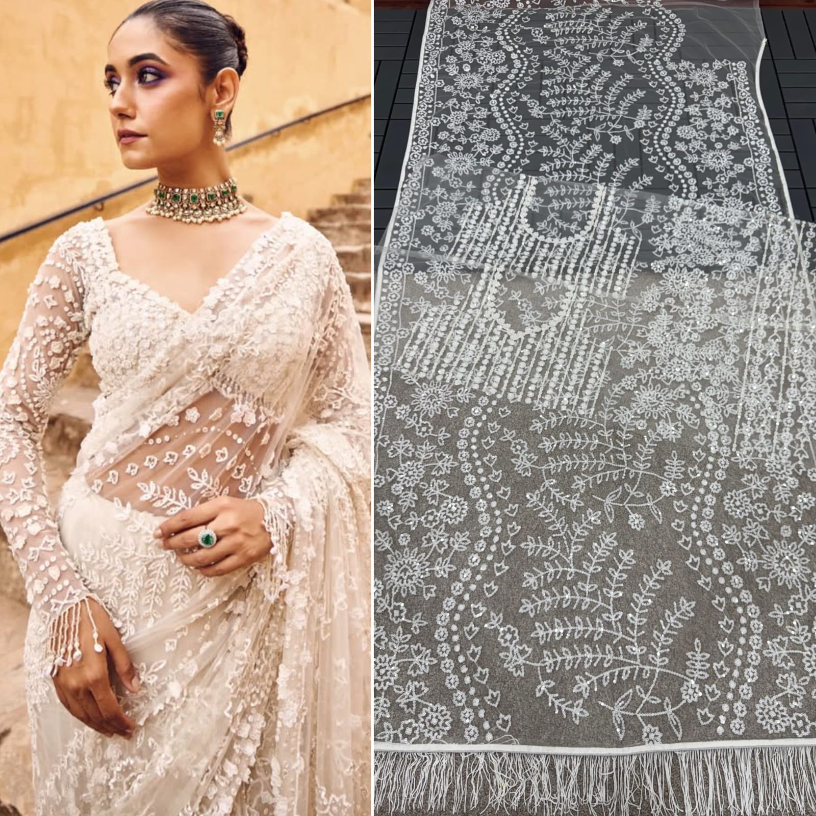 Mono Net Heavy Sequins Embroidery Saree_999SS